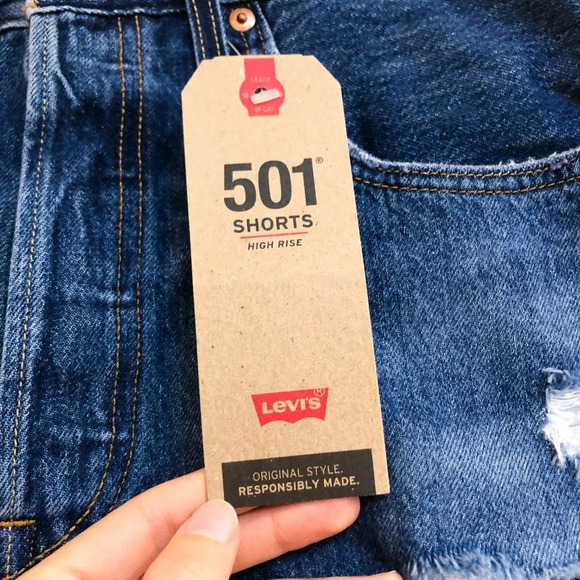 Levi's 501 Distressed High Rise Medium Wash Skinny Denim Shorts Women's 30 NWT - Picture 3 of 8